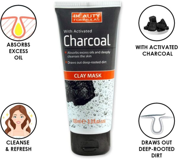 Beauty Formulas With Activated Charcoal Clay Mask 100 Millitres - Image 2